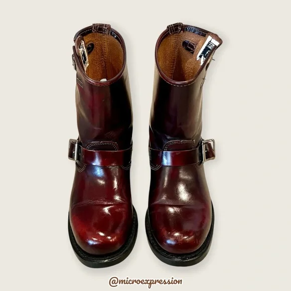 $389 Veronica Short Engineer Lug Sole Belted Red Oxblood Leather Moto Ankle Boot - Picture 8 of 13